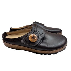 Haflinger Women’s Brown Leather Slip On Clog Shoe 37